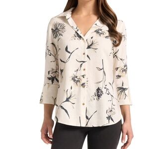 Matty M Women's Button Up Cotton Linen 3/4 Sleeve Shirt